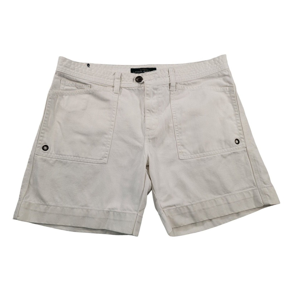 Lauren Ralph Lauren‎ Women's Size 8 White Chino Denim Shorts Logo